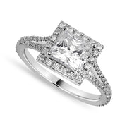 Livia 1.95 ct Lab Grown Princess Cut Split Shank Halo Diamond Engagement Ring.